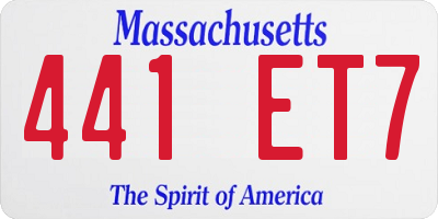 MA license plate 441ET7