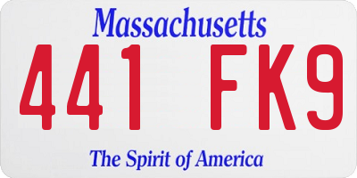 MA license plate 441FK9