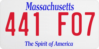 MA license plate 441FO7