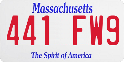 MA license plate 441FW9
