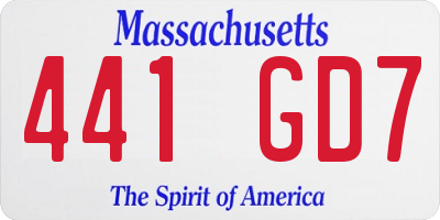 MA license plate 441GD7