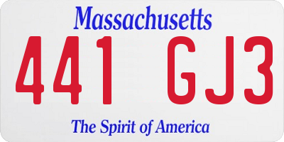 MA license plate 441GJ3