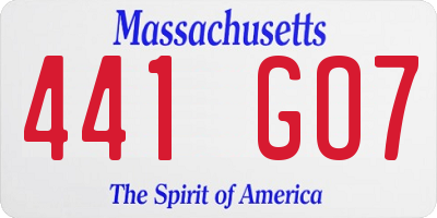 MA license plate 441GO7