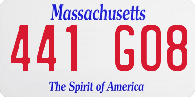 MA license plate 441GO8