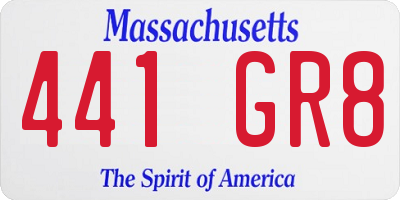 MA license plate 441GR8