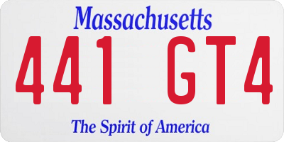MA license plate 441GT4