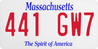 MA license plate 441GW7