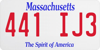 MA license plate 441IJ3