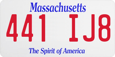 MA license plate 441IJ8