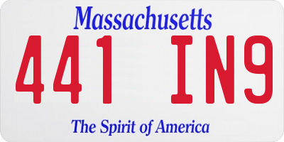 MA license plate 441IN9