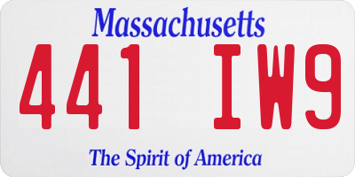 MA license plate 441IW9