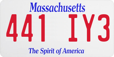 MA license plate 441IY3