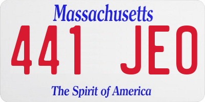 MA license plate 441JE0