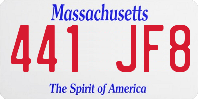 MA license plate 441JF8