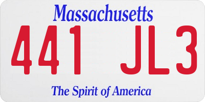 MA license plate 441JL3