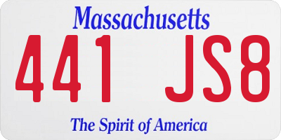 MA license plate 441JS8