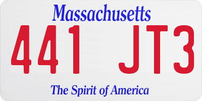 MA license plate 441JT3
