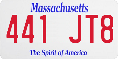 MA license plate 441JT8