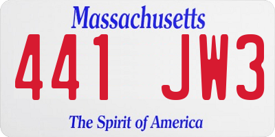 MA license plate 441JW3