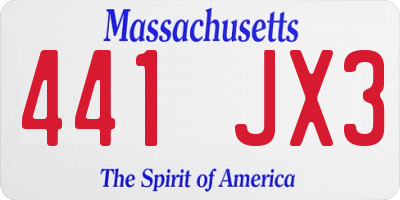 MA license plate 441JX3