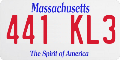 MA license plate 441KL3