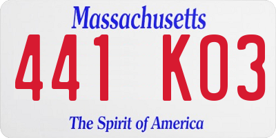 MA license plate 441KO3