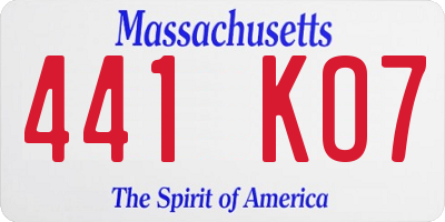 MA license plate 441KO7