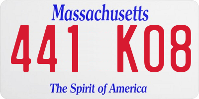 MA license plate 441KO8