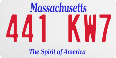 MA license plate 441KW7