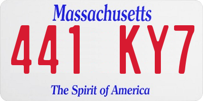 MA license plate 441KY7