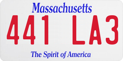 MA license plate 441LA3