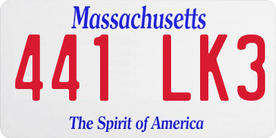 MA license plate 441LK3