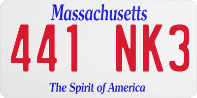 MA license plate 441NK3