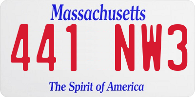 MA license plate 441NW3