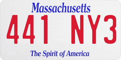 MA license plate 441NY3