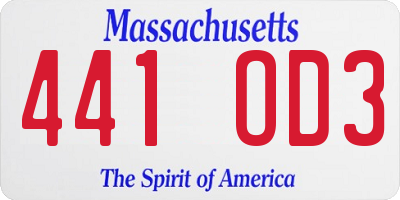 MA license plate 441OD3