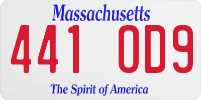 MA license plate 441OD9