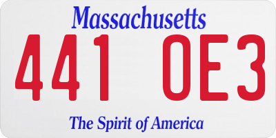 MA license plate 441OE3