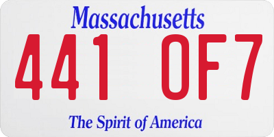 MA license plate 441OF7