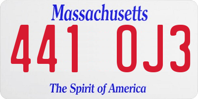 MA license plate 441OJ3