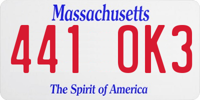 MA license plate 441OK3