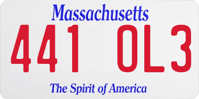MA license plate 441OL3