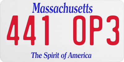MA license plate 441OP3