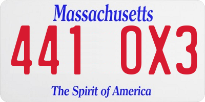 MA license plate 441OX3