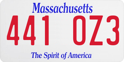 MA license plate 441OZ3