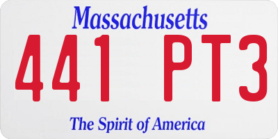 MA license plate 441PT3