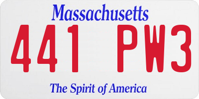 MA license plate 441PW3