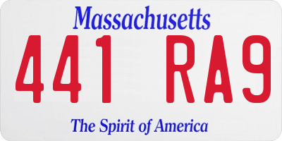 MA license plate 441RA9