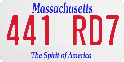 MA license plate 441RD7