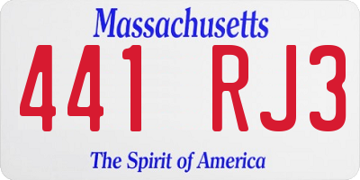 MA license plate 441RJ3